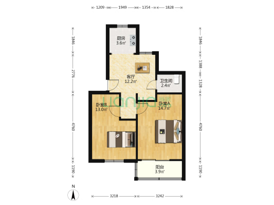 唐闸教工小区 2室1厅1卫 63平方