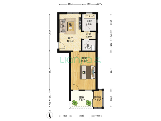 槟榔西里双号区 1室1厅1卫 48平方