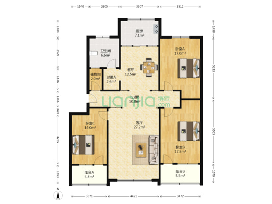 平安山庄 3室2厅1卫 150平方