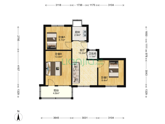 人民新村 3室1厅1卫 69平方