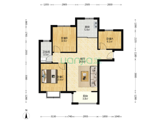 房本满二  南北通透三居室  价格合理   整洁干净-户型图