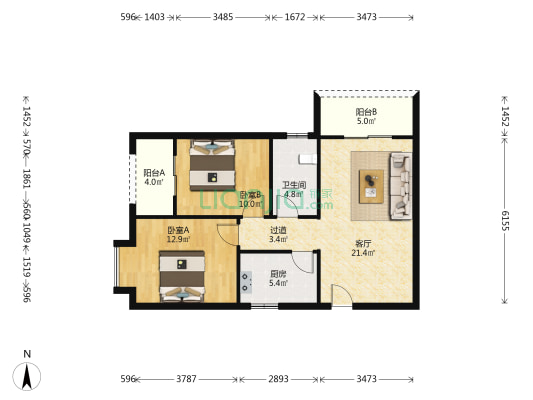 曲江林语 2室1厅1卫 86平方