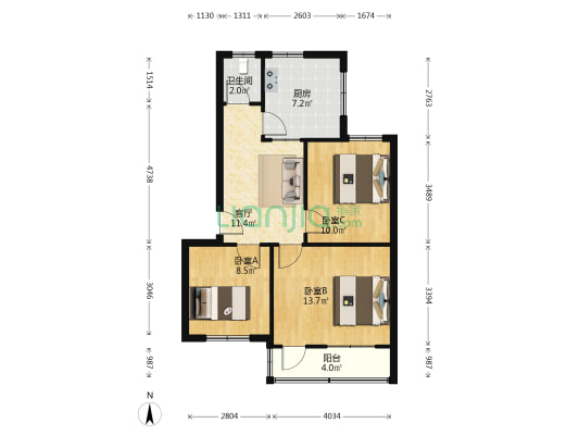 宏馨园小区 3室1厅1卫 75平方