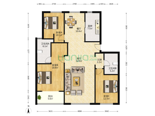 腾讯双创小镇云璟 3室2厅2卫 141平方