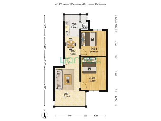 云南省第二建筑安装公司宿舍 2室2厅1卫 50平方