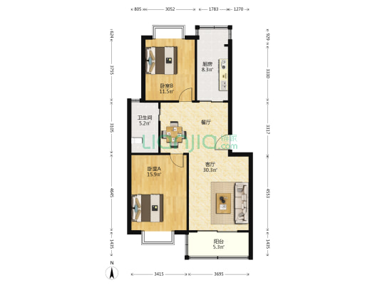 嘉华苑(宝山) 2室1厅1卫 89平方