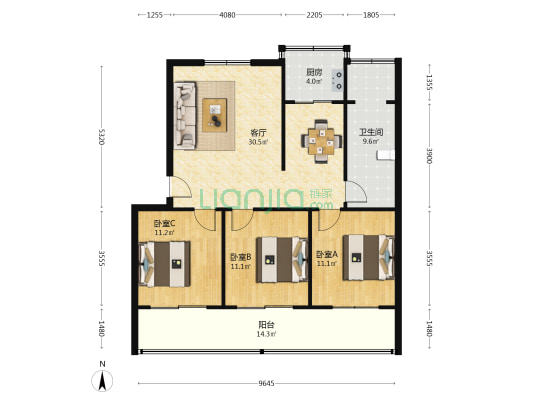 淮河西路76号院 3室1厅1卫 99平方