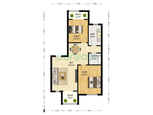 安联·清晖园 2室1厅1卫 90平方
