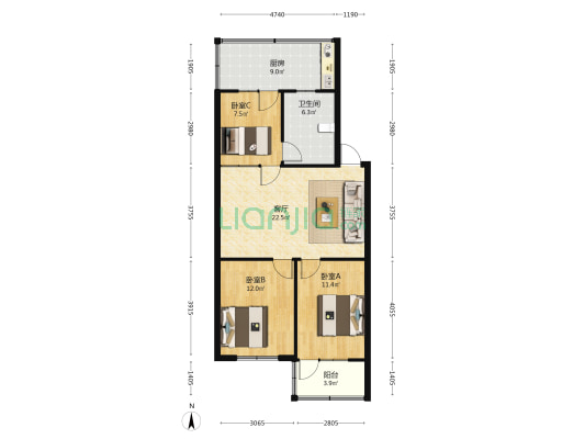 十八中家属院 3室1厅1卫 80平方