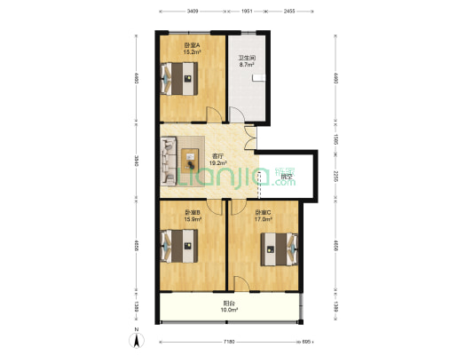 人民中路226号 3室1厅1卫 106平方