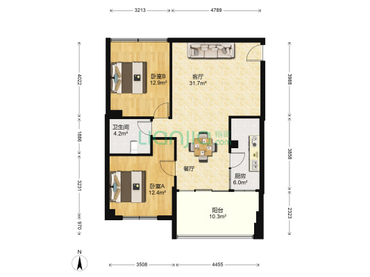 盛合嘉园 2室1厅1卫 93平方