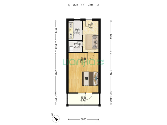大直沽九号路 1室1厅1卫 38平方