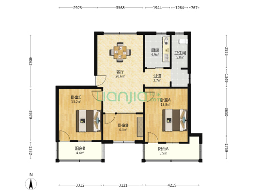 城中街 3室1厅1卫 89平方