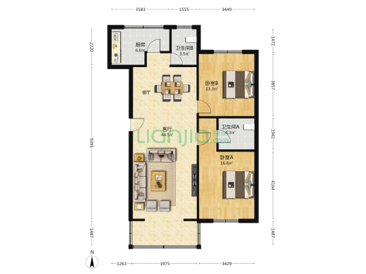兰工坪2号住宅小区 2室1厅2卫 117平方