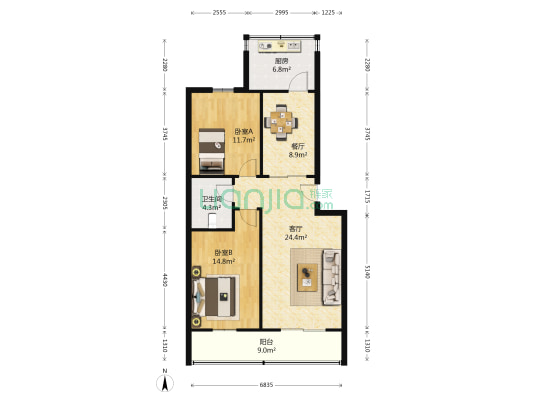 建行家属院（城南） 2室2厅1卫 98平方