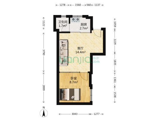 江南翠菊园 1室1厅1卫 36平方