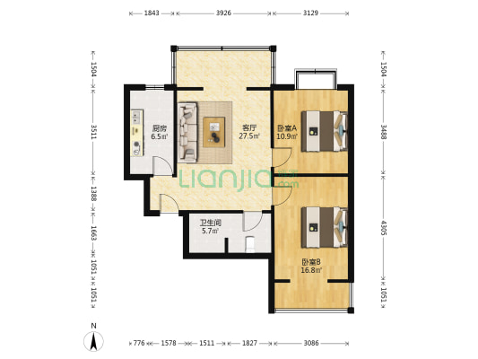 金色丽城小区 2室1厅1卫 84平方