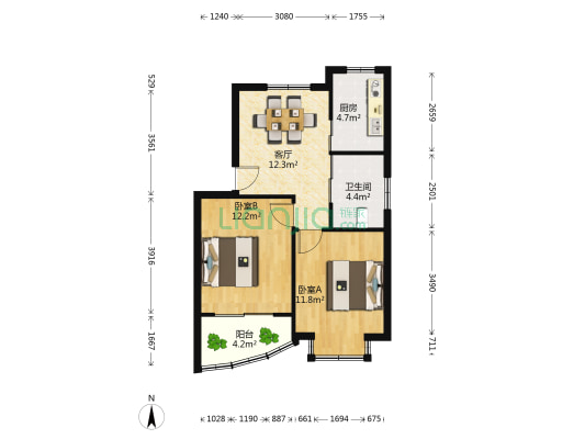 双溪花园 2室1厅1卫 67平方