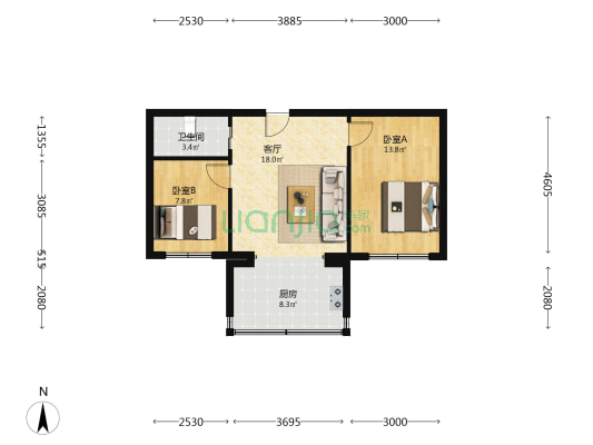 地矿局宿舍 2室1厅1卫 65平方