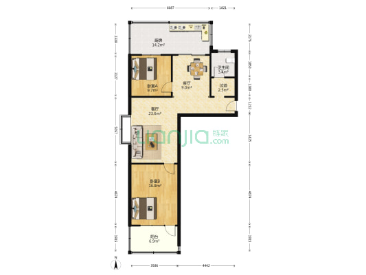 运署街1号 2室2厅1卫 100平方