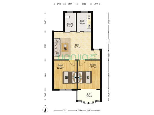 商城小区 2室1厅1卫 77平方