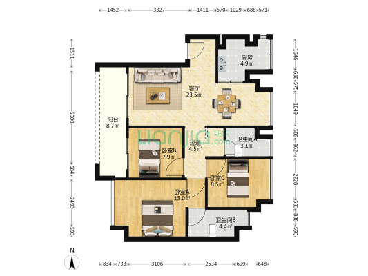 中鑫悦府 3室1厅2卫 99平方