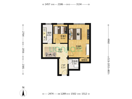 北礼士路66号院 2室1厅1卫 52平方