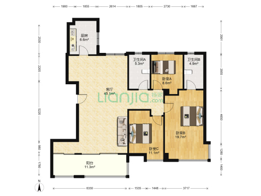 国贸天成 3室1厅2卫 154平方