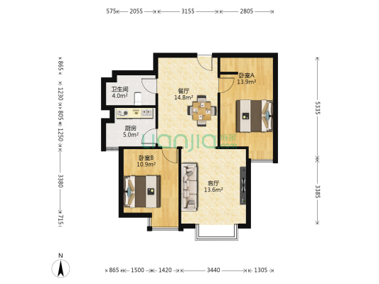 仁厚庄园 2室2厅1卫 91平方