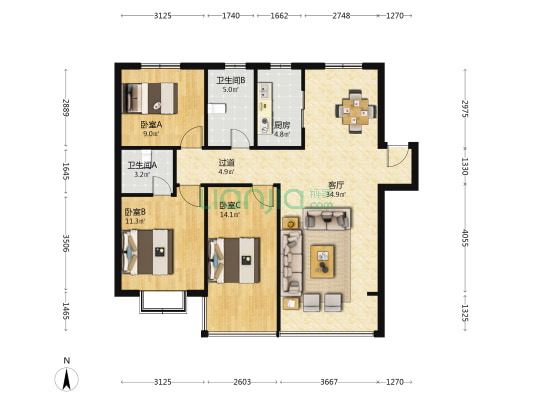七号公馆 3室1厅2卫 113平方