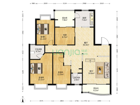 花开四季 4室2厅2卫 150平方