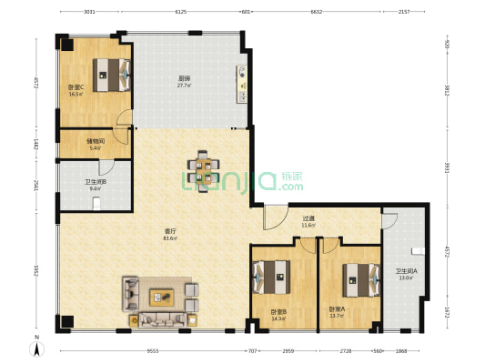铂晶天寓 3室1厅2卫 300平方