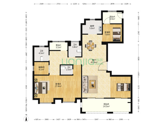 怡景嘉园 3室1厅3卫 164平方