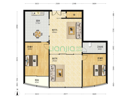 太极大厦小区 2室2厅1卫 161平方