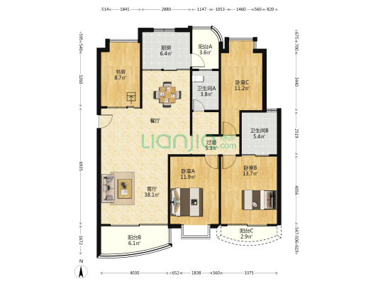 赢城洋楼 4室1厅2卫 145平方