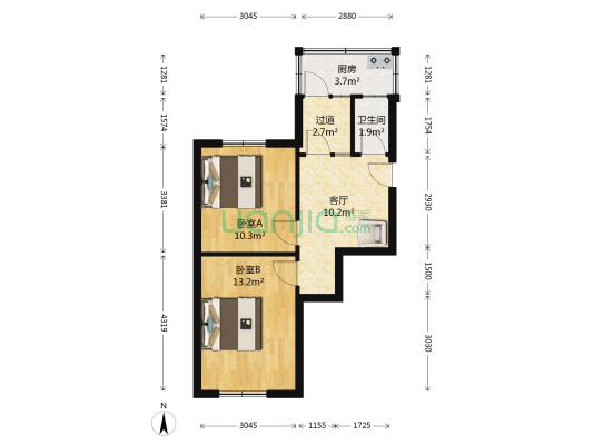 一毛小区 2室1厅1卫 53平方