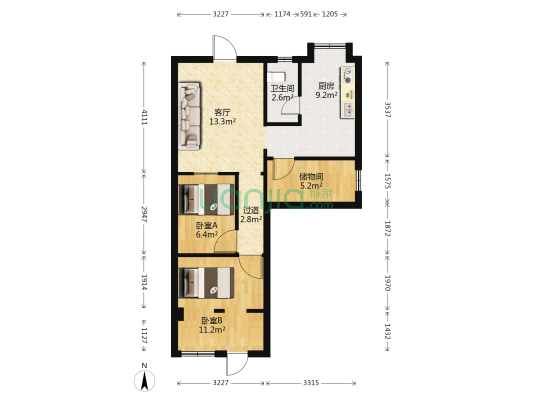 印染厂宿舍 2室1厅1卫 62平方