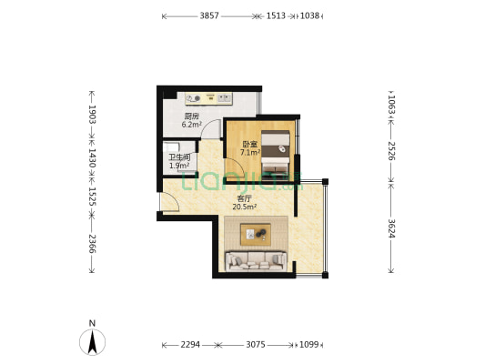 大邦第1城 1室1厅1卫 47平方