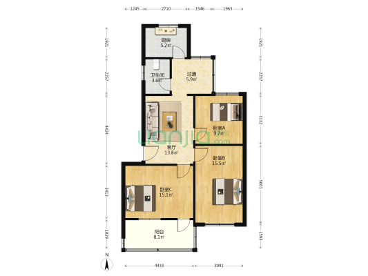 开封大学家属院 3室1厅1卫 85平方
