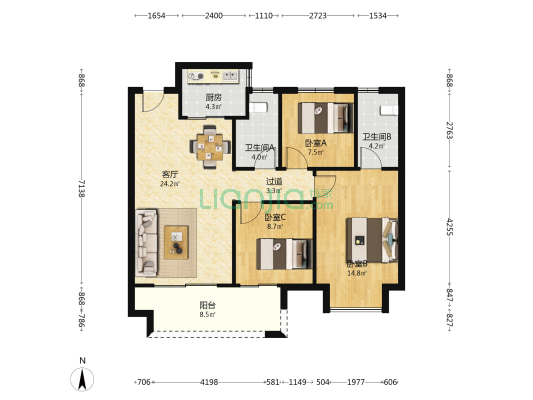 祥生府 3室1厅2卫 97平方