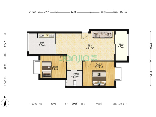 银海沁楠湾 2室1厅1卫 88平方