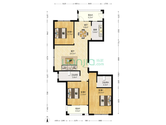 汤家锦绣公寓三区 3室2厅2卫 138平方