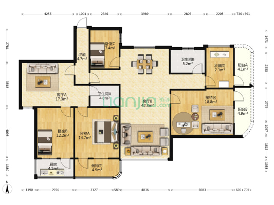 新安大厦 3室2厅2卫 169平方
