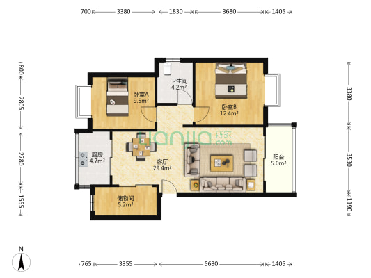 新苑(观凤二巷) 2室1厅1卫 85平方