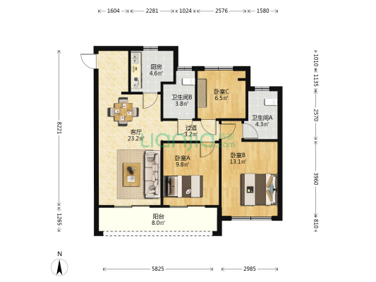 江山云樾北府 3室1厅2卫 99平方