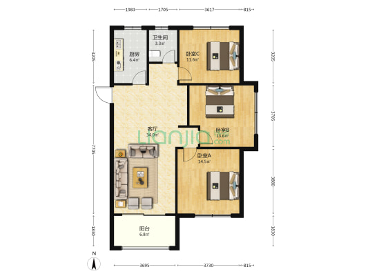 利华公馆 3室1厅1卫 116平方