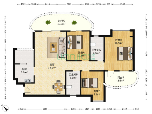 万峰城D区峰景里 3室1厅2卫 119平方