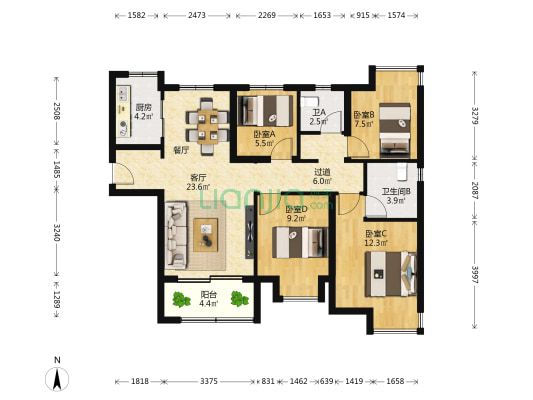 前海湾 4室1厅2卫 116平方