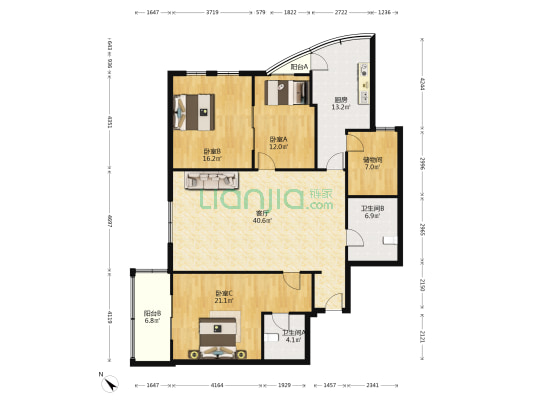 豪景名苑 3室1厅2卫 168平方