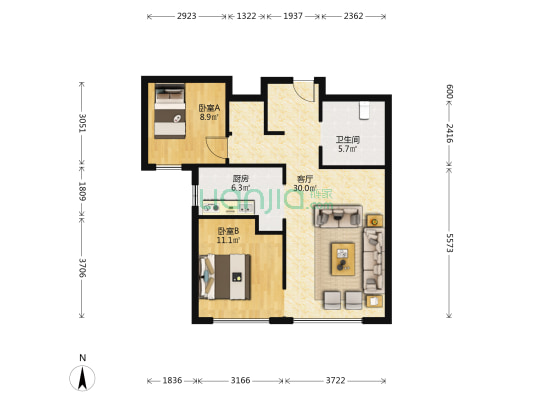 天地源叠璟院 2室1厅1卫 88平方